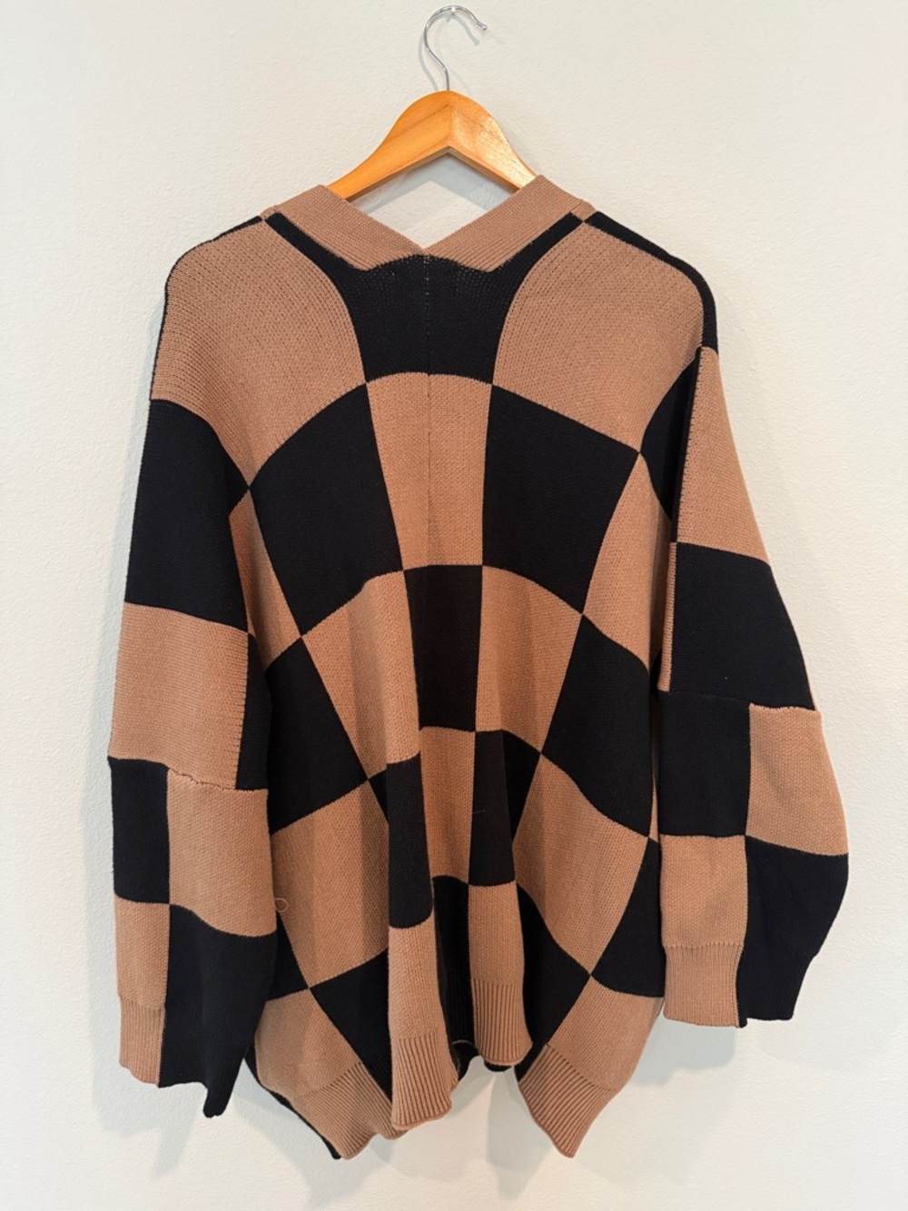 Dressed in LALA Black and Brown Checkered V-Neck Cardigan - Picture 4 of 4